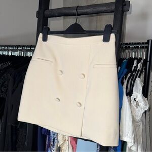 H&M Light Beige Structured Double Button-Front High Waist Mini Skirt